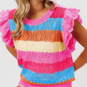 Bibi Pointelle Color Striped Knit Top